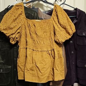 Maurices Yellow Puff Sleeve Smocked Blouse